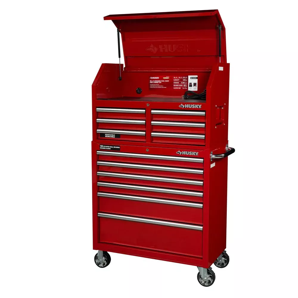 36 IN. 12-DRAWER TOOL CHEST AND CABINET COMBO IN GLOSS RED