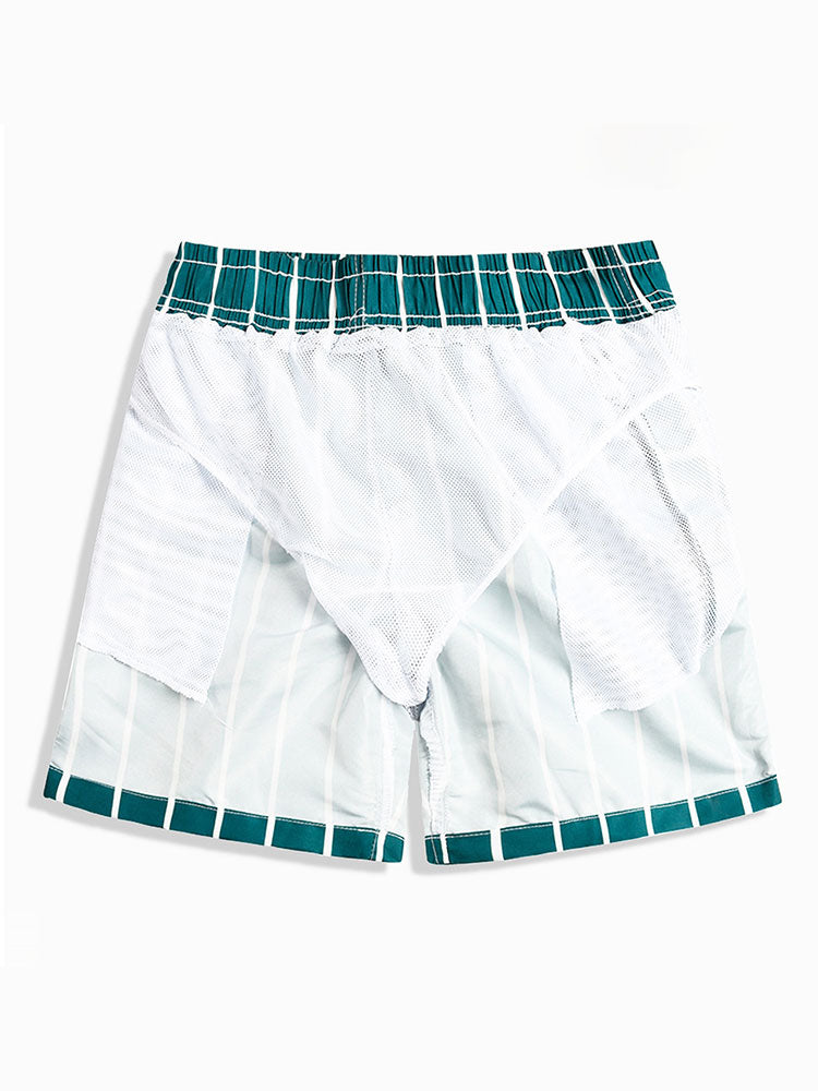 Man Striped Print Swim Shorts