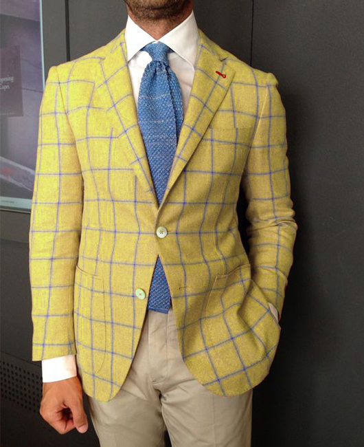 OK Casual Orange Plaid Print Notch Lapel Two Button Blazer