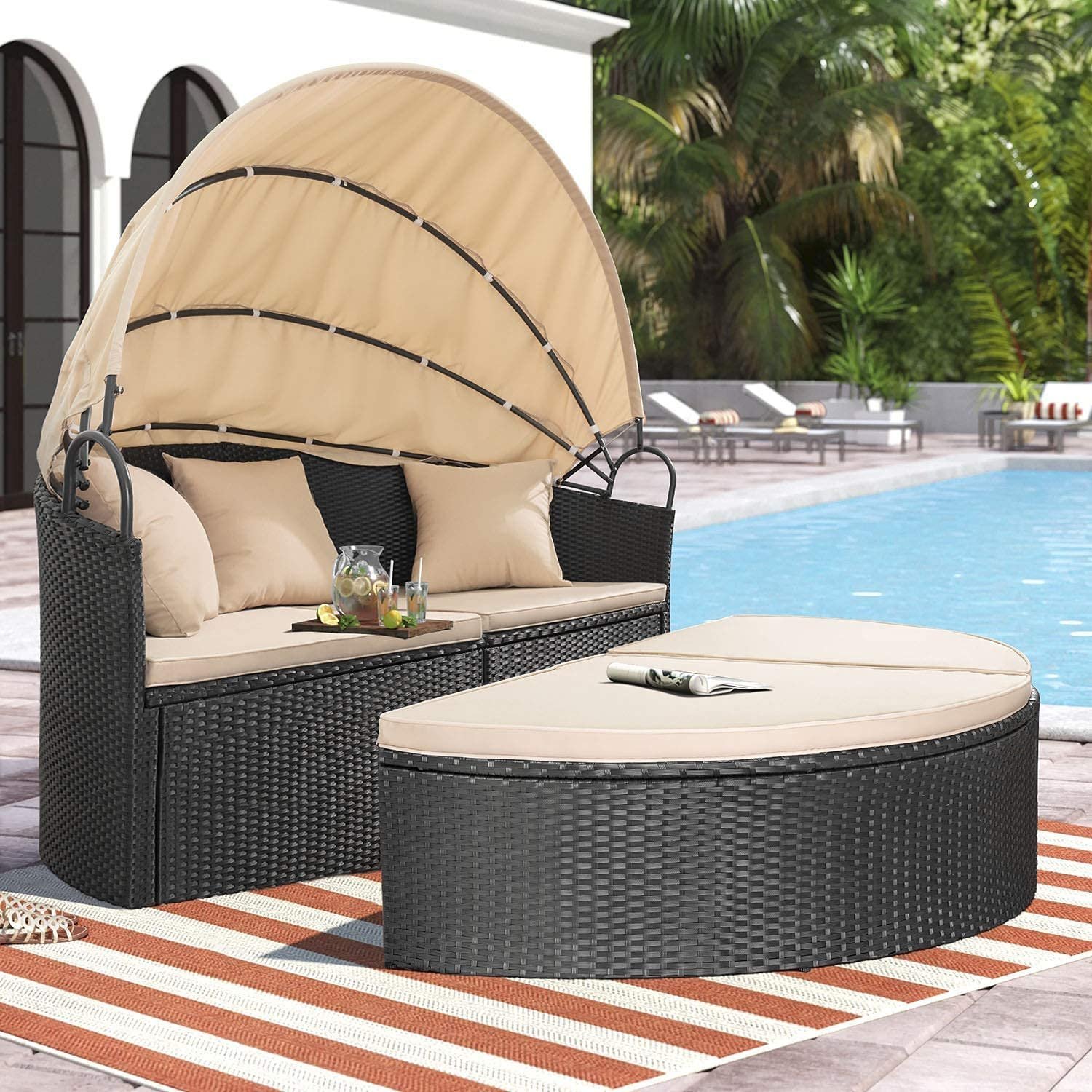66''' Wide Outdoor Wicker Patio Daybed mit Kissen