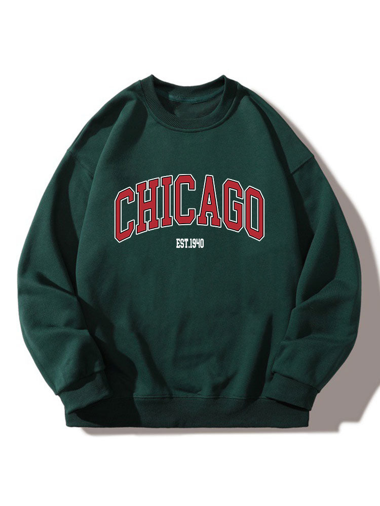 Chicago Print Crew Neck Relaxed Sweatshirt