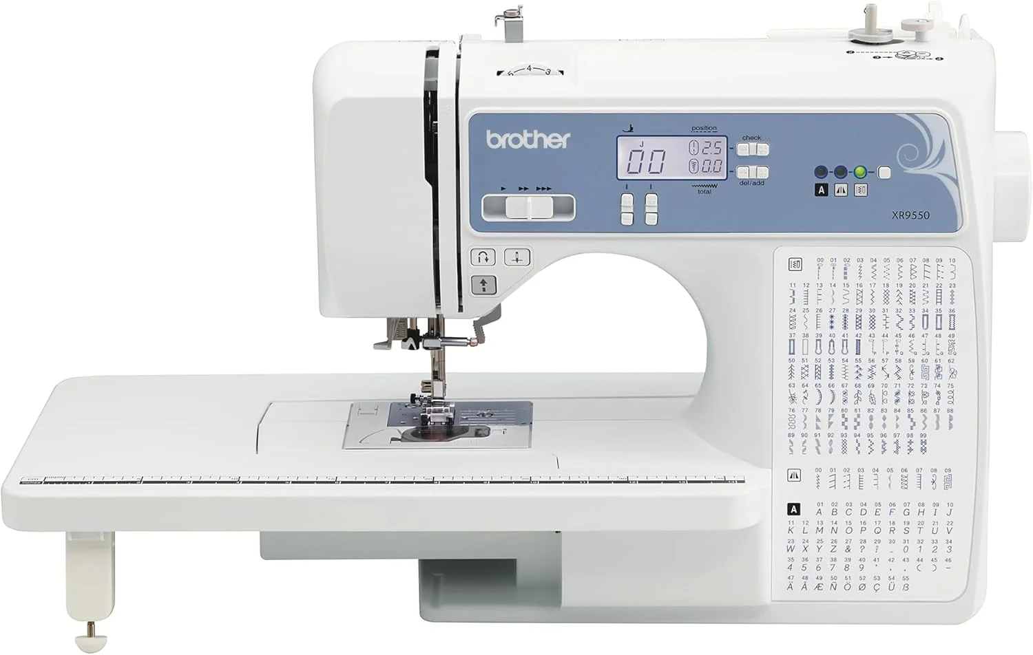 Brother Sewing and Quilting Machine, Computerized, 165 Built-in Stitches, LCD Display, Wide Table, 8 Included Presser Feet, White, 20x12x17