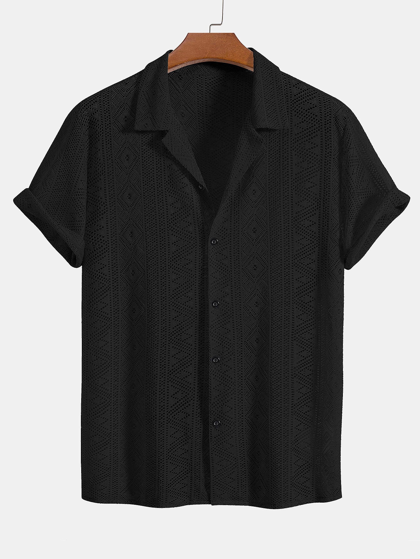 Short Sleeve Geometry Textured Cuban Shirt