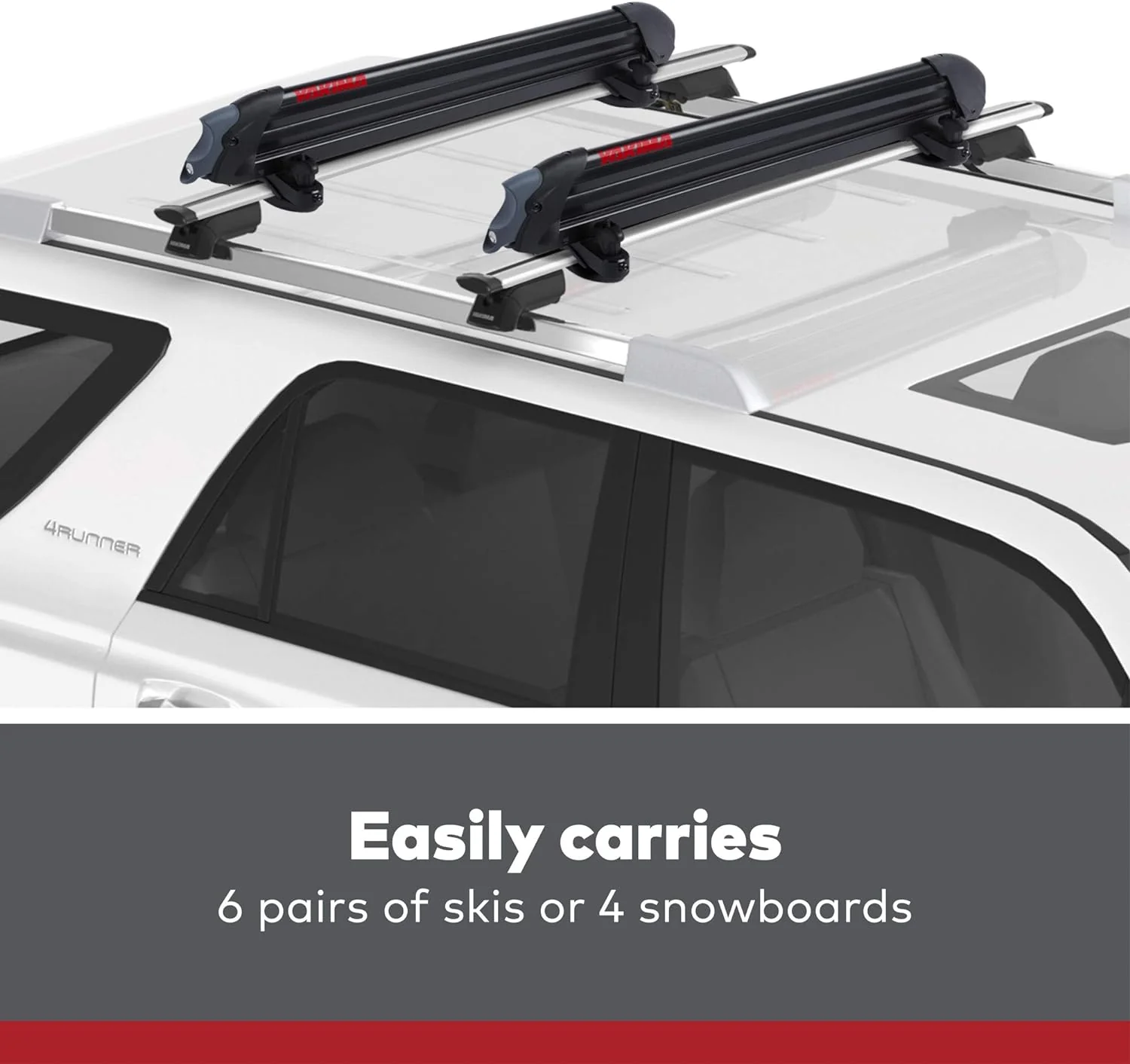 Yakima, PowderHound 6 Ski & Snowboard Mount, Fits Up to 6 Pairs of Skis or 4 Snowboards, Rides Quietly, Fits Most Roof Racks, Black