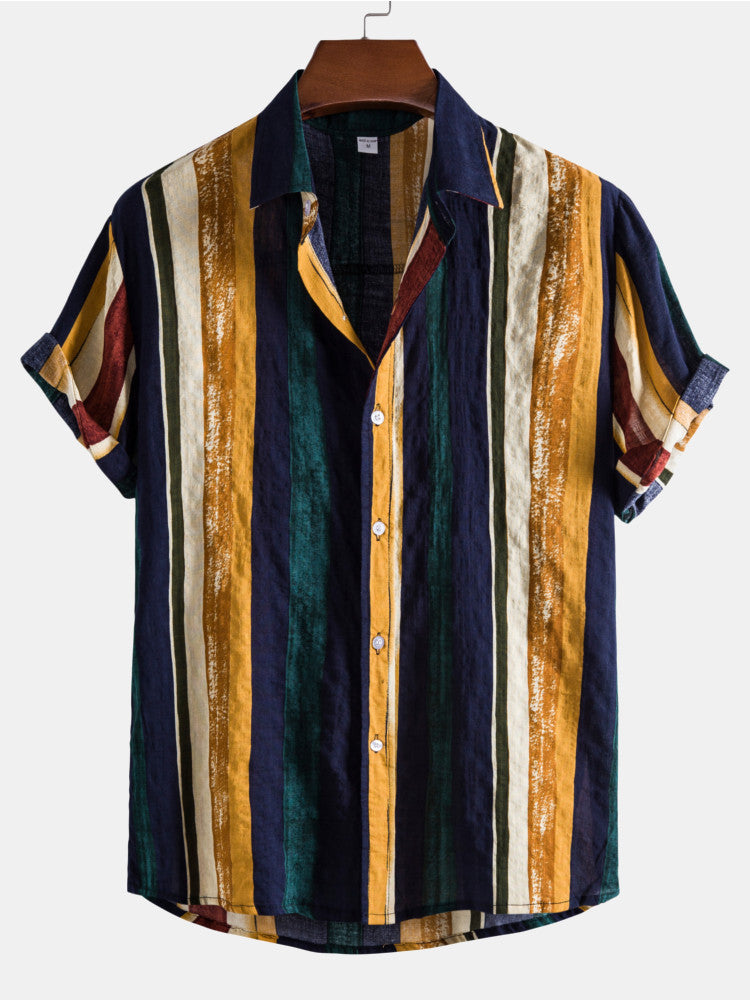 Cotton Stripes Short Sleeve Shirts