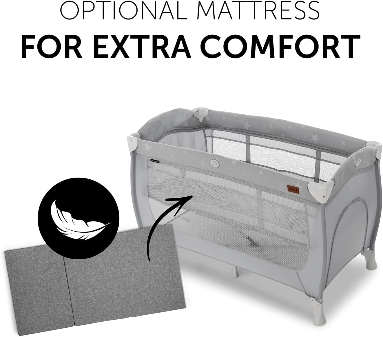 Hauck Sleep N Play Center Baby Travel Crib, from Birth to 15 kg, Crib Park, 120x60 cm, Double Height Travel Crib, Changing Table, with Wheels, Foldable, Side Entry, Compact, Stars, Gray