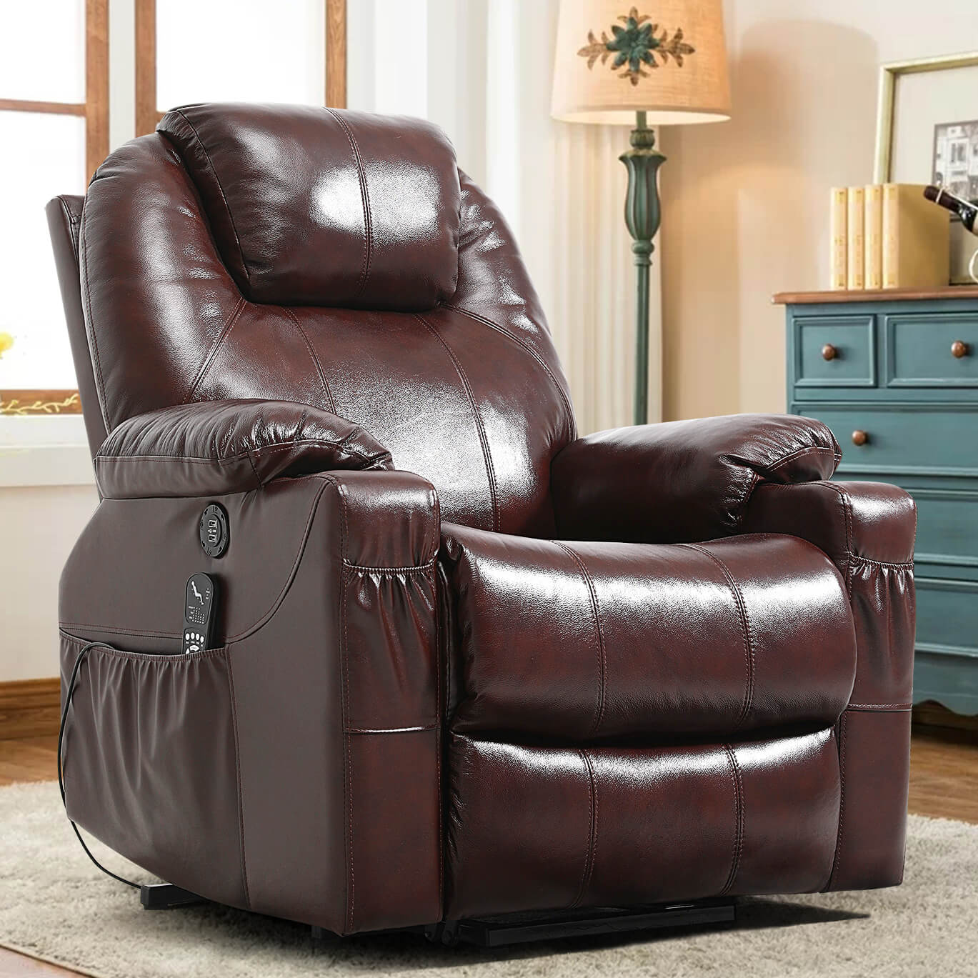 3-Position Power Lift Chair with Heal and Massage Real Leather