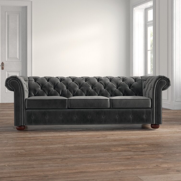 Alena 91.25 Velvet Rolled Arm Chesterfield Sofa