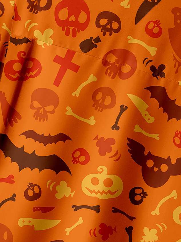 Halloween Skull Surfing Chest Pocket Short Sleeve Shirt