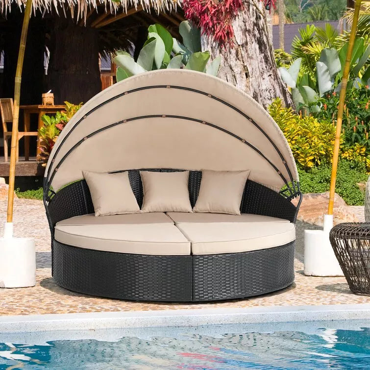 66''' Wide Outdoor Wicker Patio Daybed mit Kissen