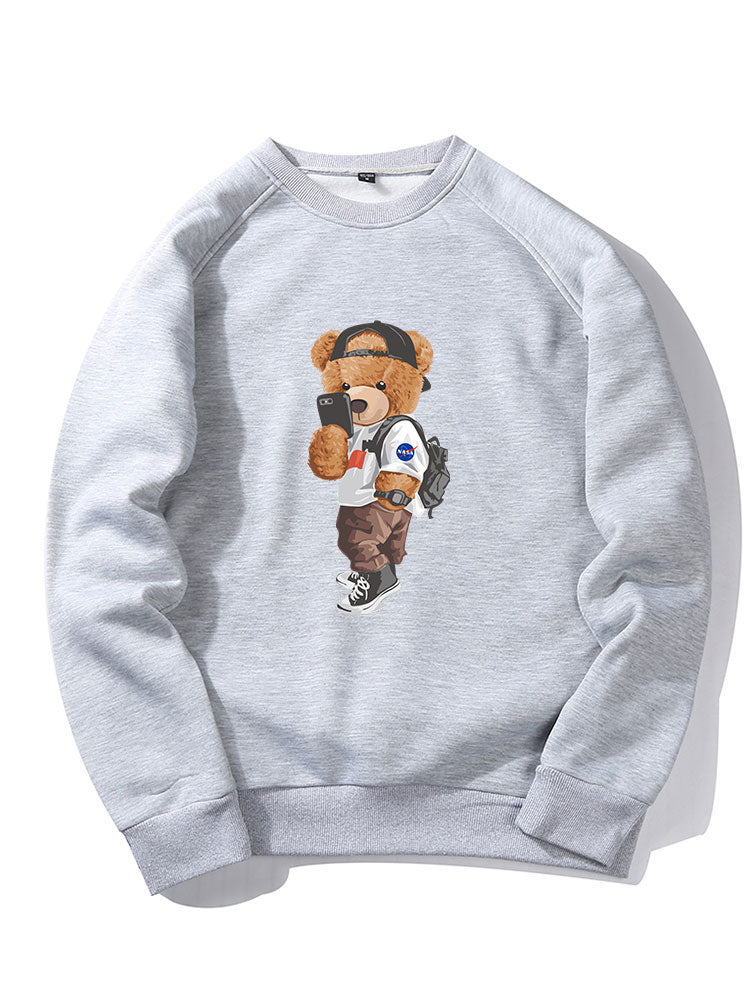 Selfie Bear Print Raglan Sleeve Sweatshirt