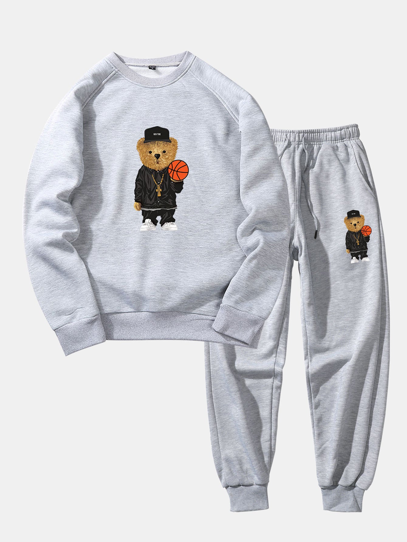 Basketball Bear Print Sweatshirt & Jogger Pants