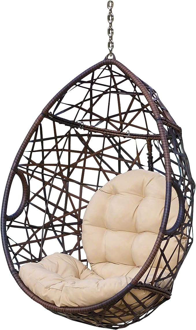 Christopher Knight Home Jesaja Indoor/Outdoor Wicker Tear Drop Hanging Chair (Stand nicht enthalten), Multi-Brown und Tan