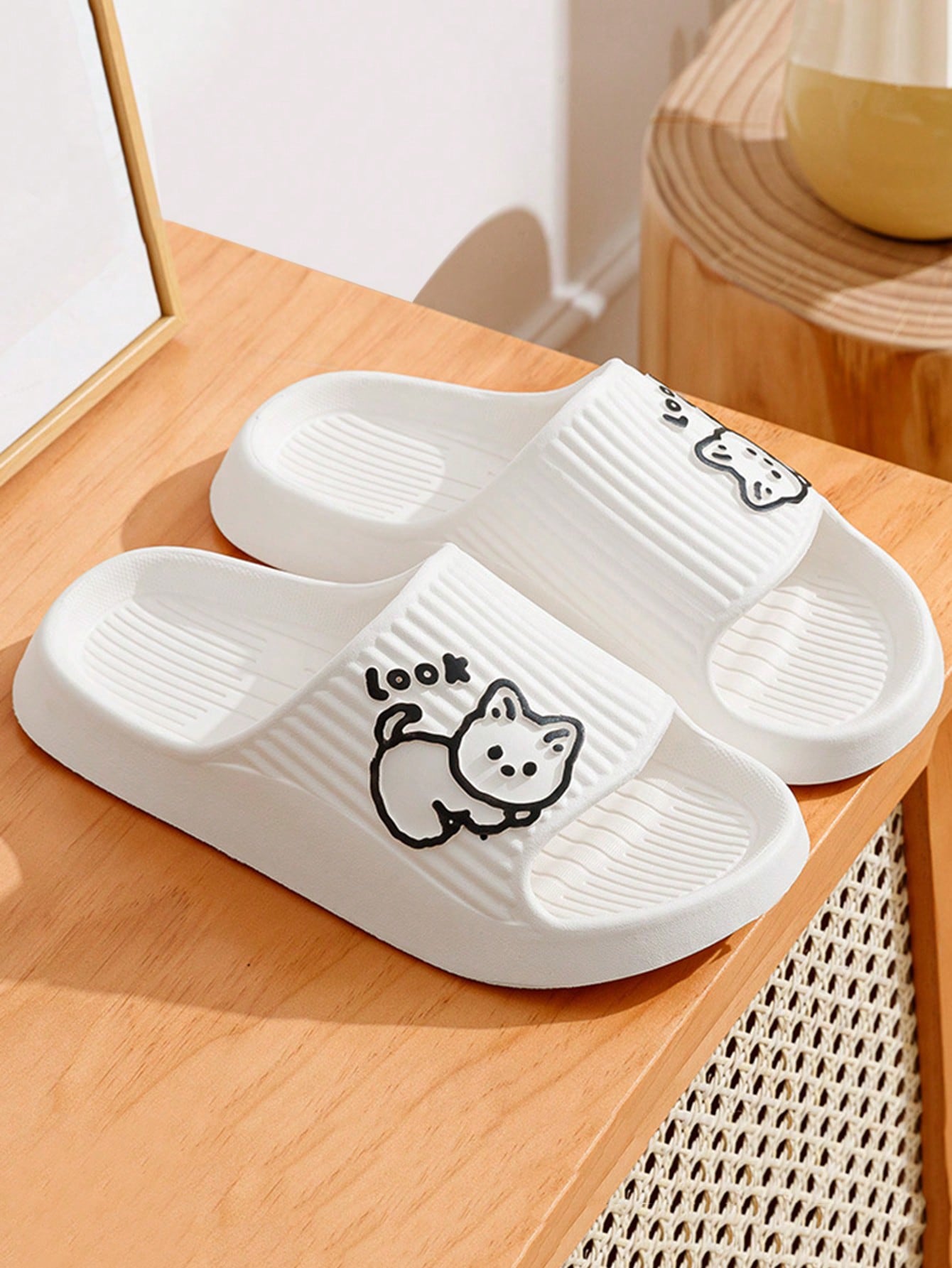 Women Cartoon Graphic Single Band Slides, Fashion Summer EVA Slides