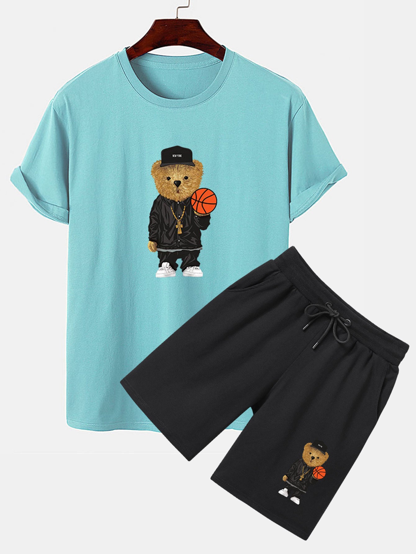 Basketball Bear Print T-Shirt & Shorts