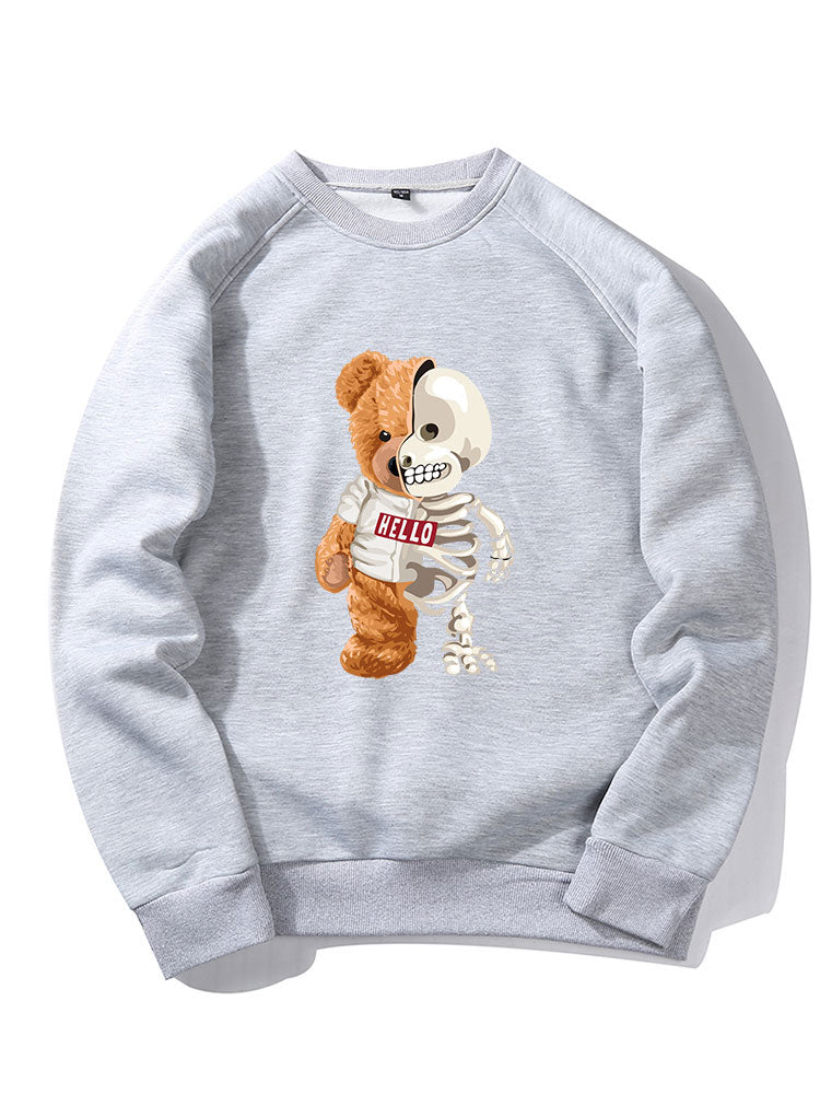 Skeleton Bear Print Raglan Sleeve Sweatshirt